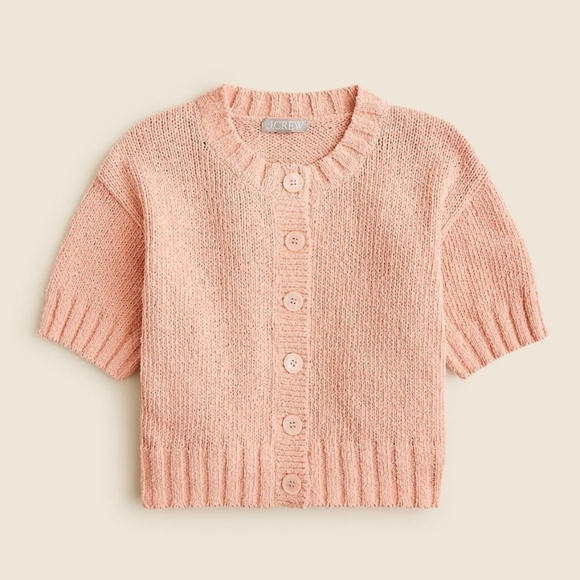 New JCREW Size M Marina Crewneck Cardigan Textured Cotton Blend Peach Clay $98 - Picture 1 of 4